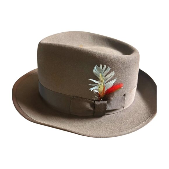 80's Dorfman Pacific co inc. men's Taupe Fedora Dynafelt wool size 7 1/8 - Picture 2 of 10